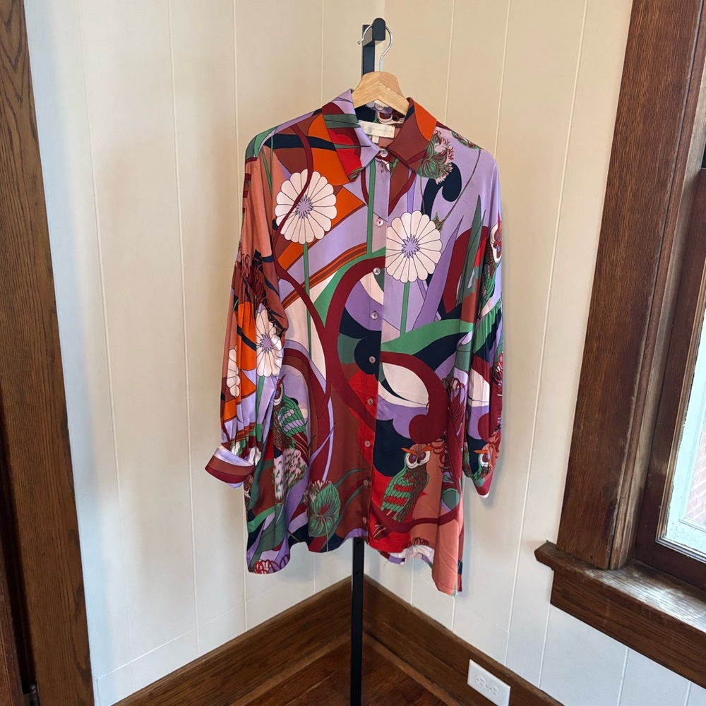 Corey Lynn Calter Murphy Abstract Owl Shirt Mini Dress Oversized Women’s S *NOTE